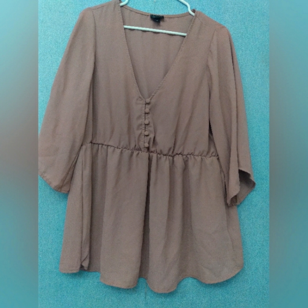 A New Day Peplum Top Blouse V-Neck 3/4‎ Sleeve Casual Flowy Cute Size S